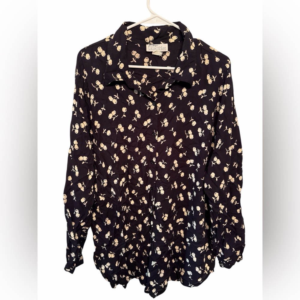 Jeri Marque Vintage Button Down Shirt Women's‎ Cherry Print 2XL